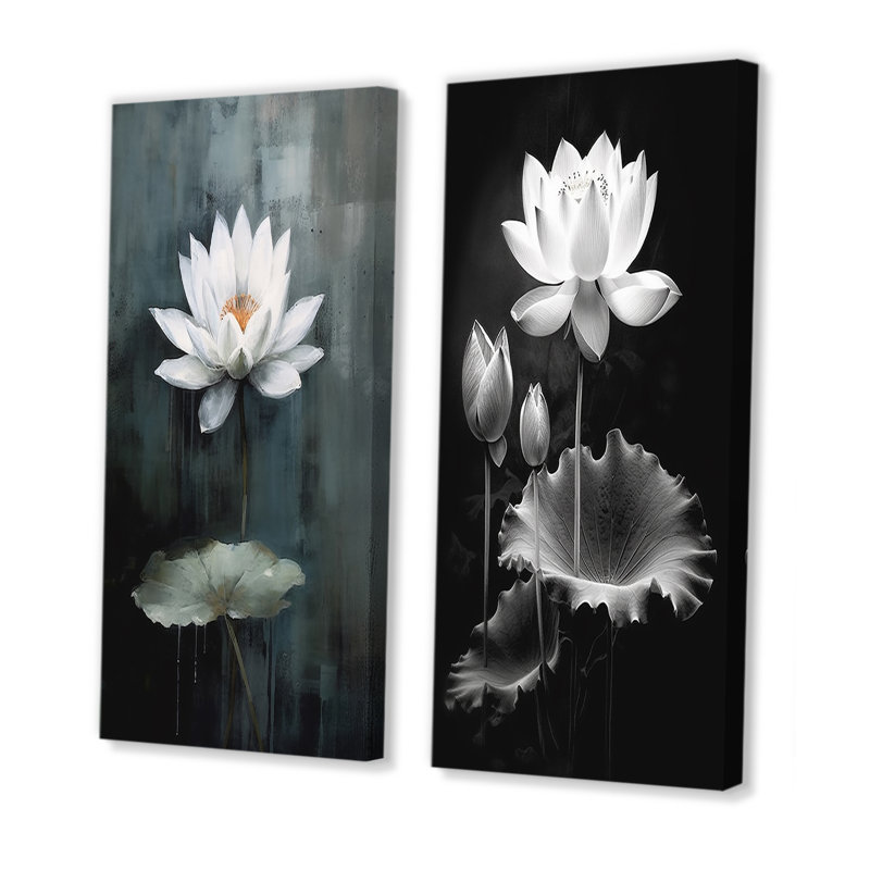 «Grey Monicolen Lotus Symphony», 2 pièces sur toile, Toile tendue, H 32 po x l 32 po
