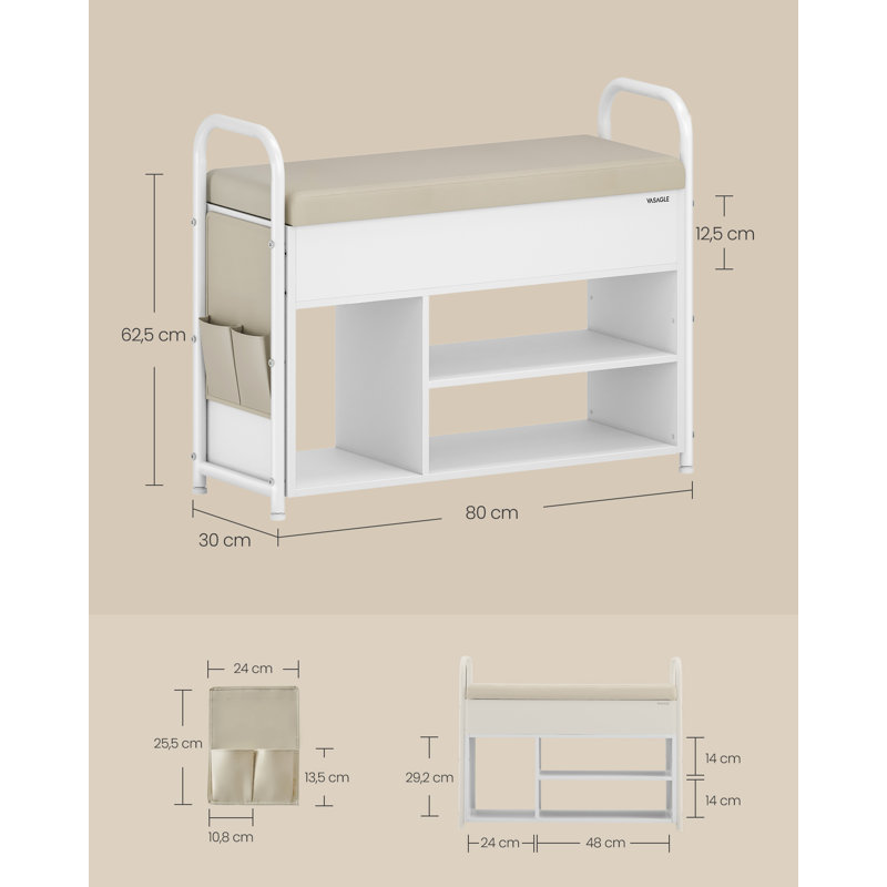 6 Pair Shoe Storage Bench, Cloud White