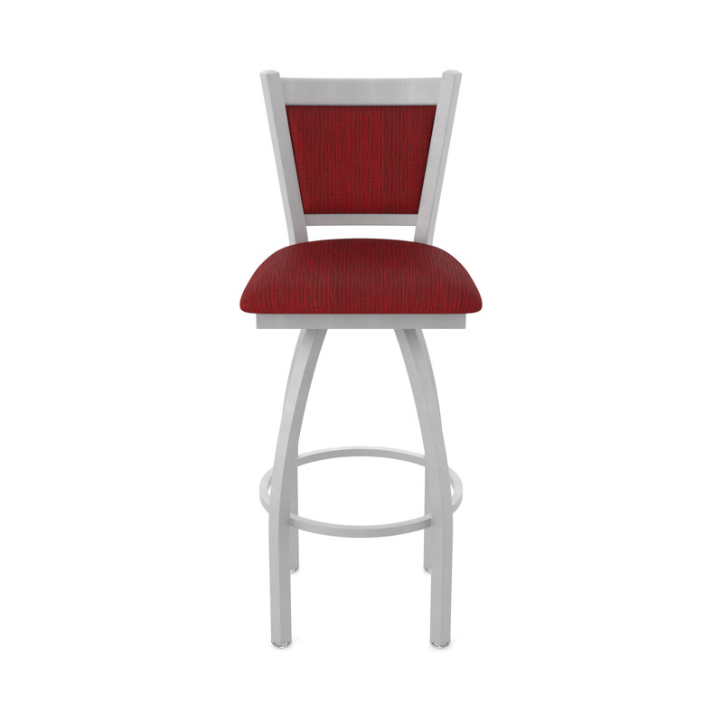 Tabouret pivotant Hadleigh, Nickel anodisé, Tissu - rubis graphique, Tabouret de bar (siège d’une hauteur de 30 po)