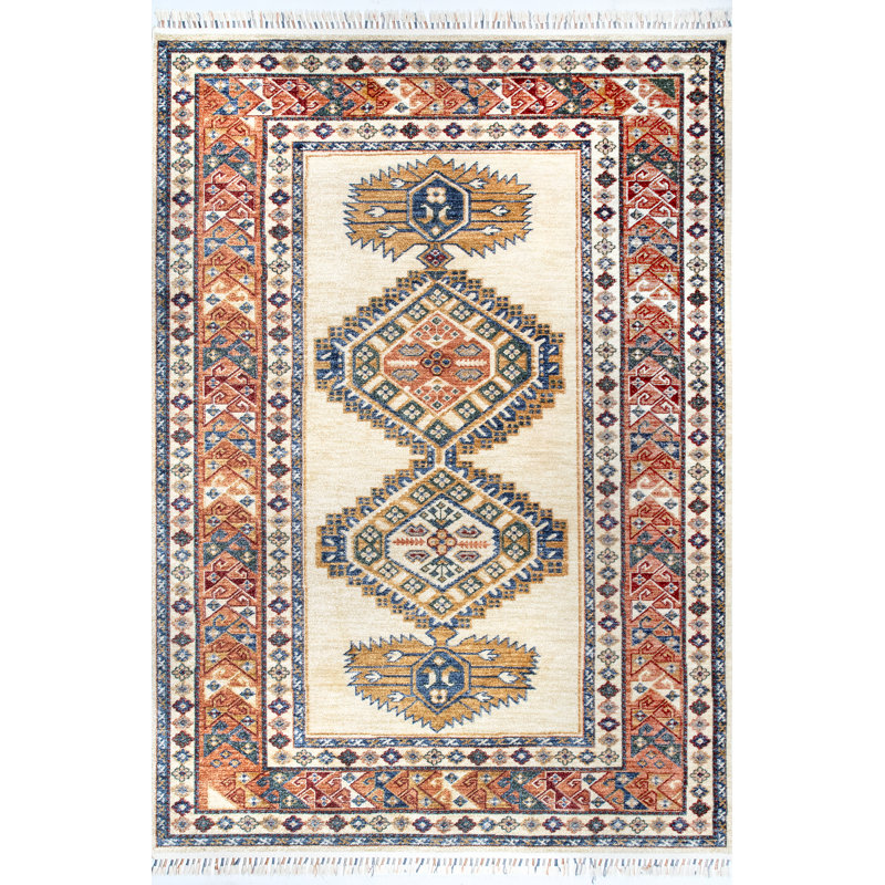 Tapis bleu/rouge/noir zone oriental Toms, Rectangle 3 pi x 5 pi