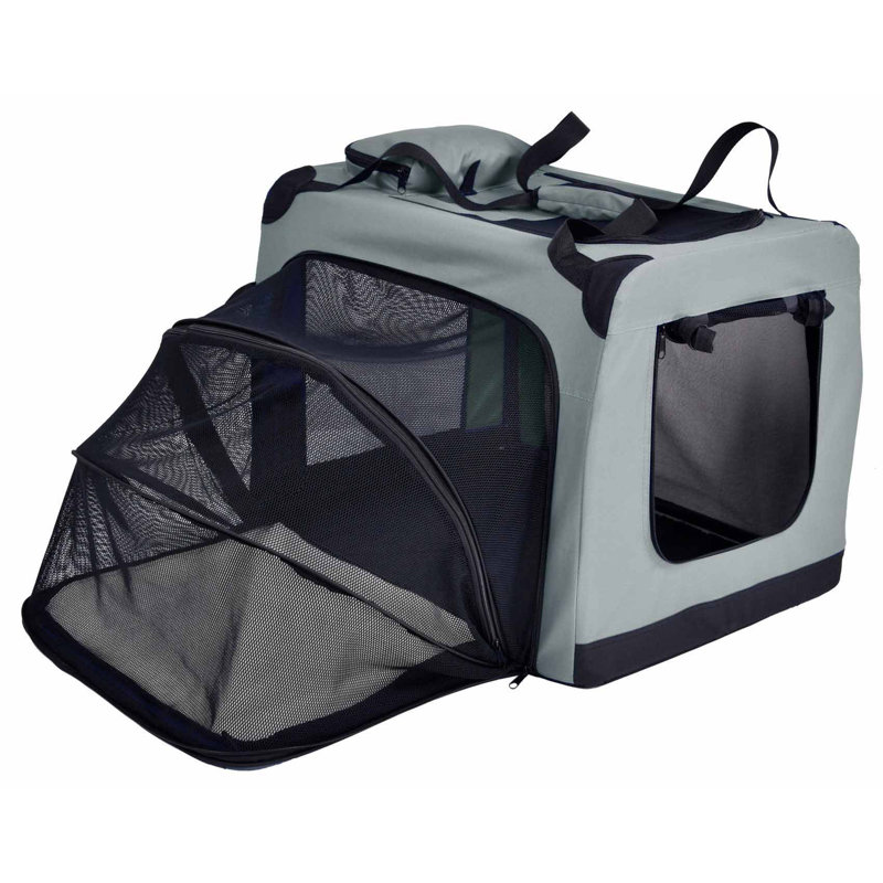 Gray Large Soft-Sided Expandable Pet Crate with Mesh Panels