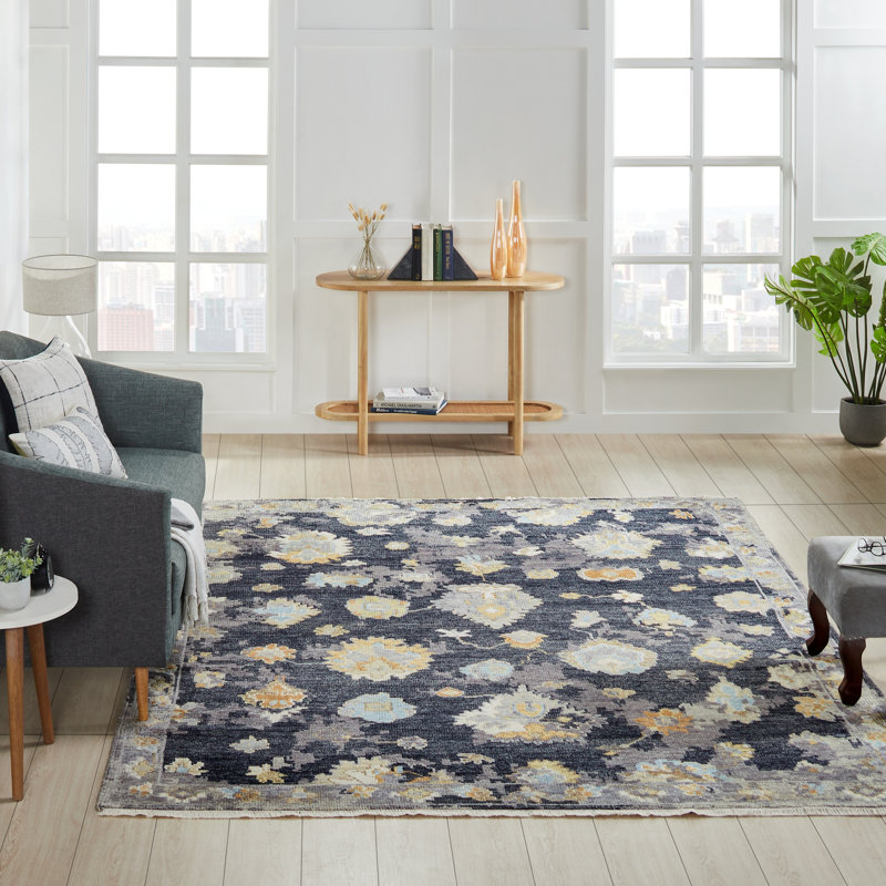 Timeless Fusion Hand Knotted Wool Abstract Area Rug in Black, Rectangle 8' x 10'