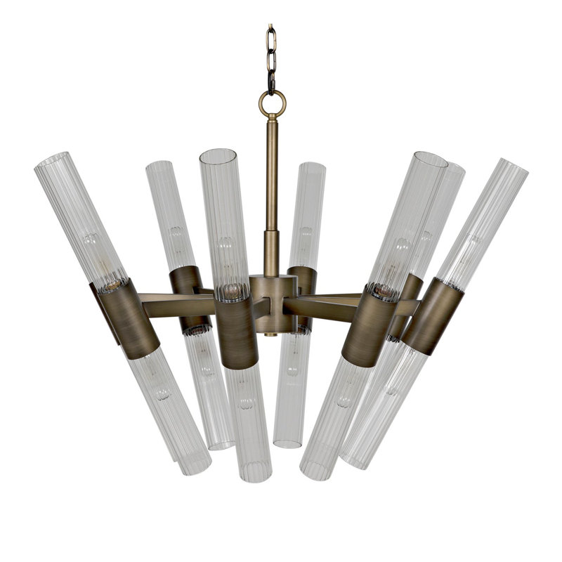 Aged Brass 8-Light Chandelier with Fluted Glass Batons