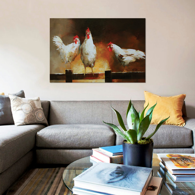 « poulet ii », reproduction sur toile, H 8 po x l 12 po x P 0,75 po, Pas de tapis, Toile tendue
