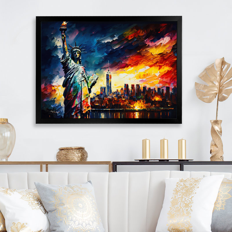 New York Views at Sunset I - reproduction sur toile, H 12 po x l 20 po x P 1 po, Impression noire sur toile encadrée