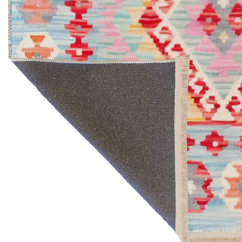 Tapis décoratif multicolore à motif rétro traditionnel, Rectangle 3 pi 11,24 po x 5 pi 10,87 po