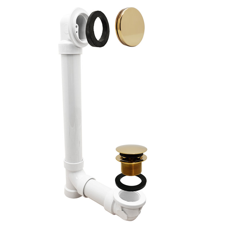 12" & 4" Sch. 40 PVC Tip-Toe Bathtub Leg Drain with No-Hole Overflow, Polished Brass