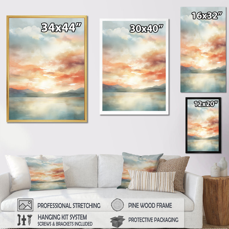 «Bold Sunset Coastal Horizon IV», reproduction sur toile, H 44 po x l 34 po x P 1,5 po, Cadre flottant noir