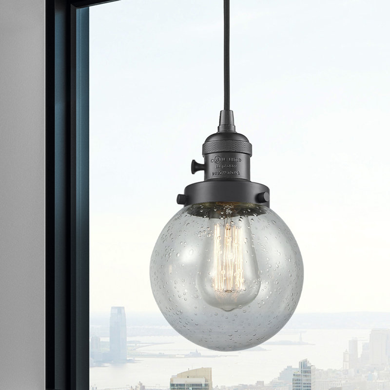 Luminaire suspendu sphère 1 lumière Lorri, H 129,25 po x l 6 po x P 6 po, Bronze frotté à l'huile, DEL