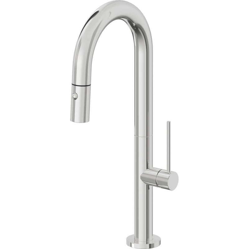 Pull-Down Prep/Bar Faucet With Button Sprayer, Polished Chrome, Stick