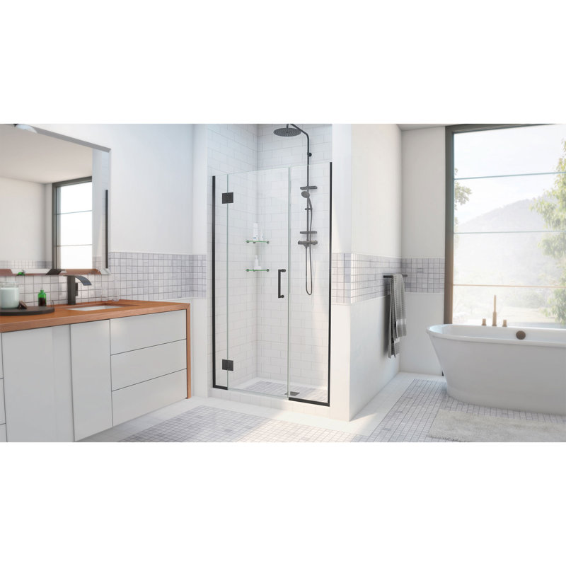 DreamLine Unidoor-X 63.5 - 64 inch W x 72 inch H Frameless Hinged Shower Door in Matte Black, Matte Black, 64"