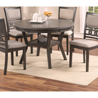 Contemporary Dining 5pc Set Round Table w 4x Side Chairs Grey Finish Rubberwood Unique Design