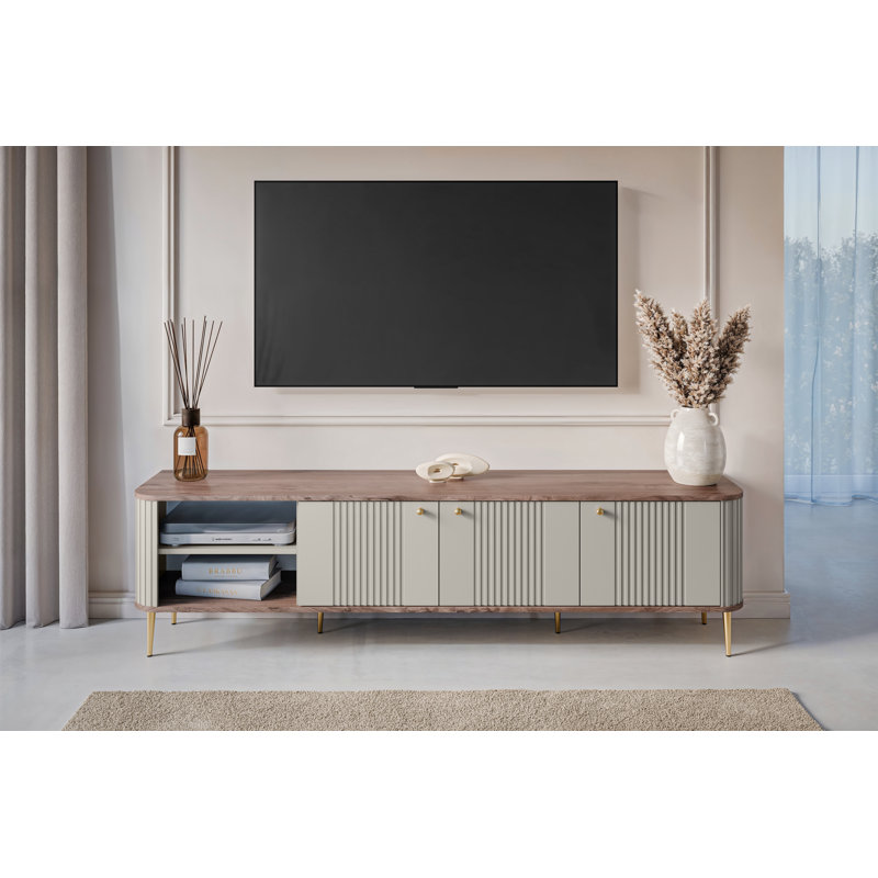 Dayzee Unfinished TV Stand for TVs up to 55", Cashmere/Nut/Gold