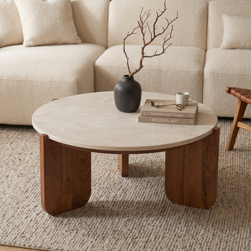 Table basse ronde en marbre Arlo pour le salon - beige