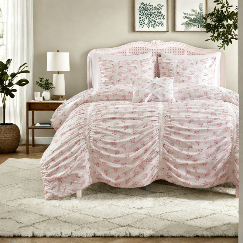 Ensemble de literie rose simple TG simple, édredon en microfibre