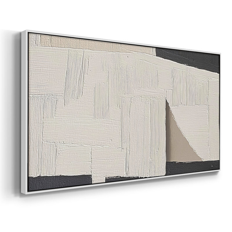 Série abstraite - DCXLII - Toile tendue avec châssis encadré - Prêt à être accroché, H 25 po x l 49 po, Blanc