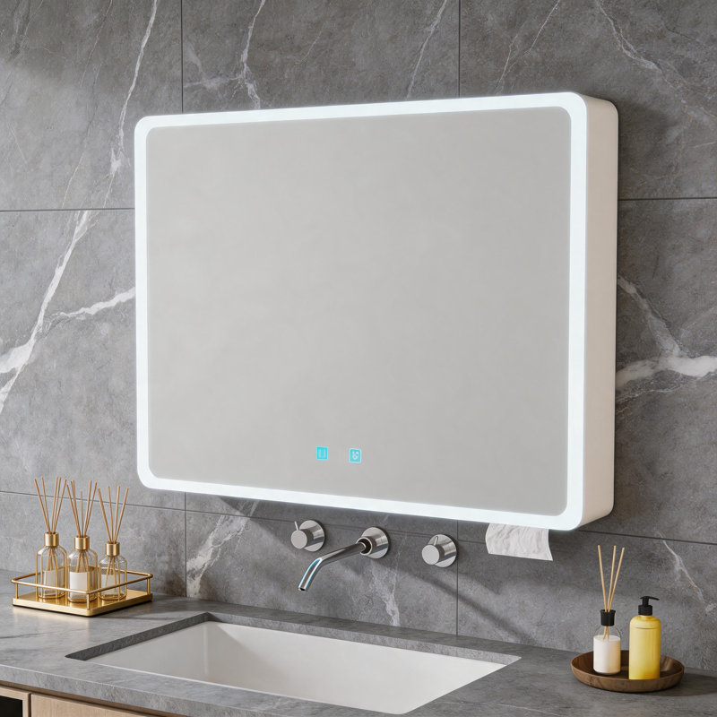 Armoire de salle de bain à miroir à DEL avec anti-buée, contrôle tactile et rangement