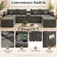 Canapé d'angle modulaire en forme de U Consolara 143,8 po, canapé surdimensionné 6 places en chenille effet nuage avec console centrale de rangement, porte-gobelets, ports de chargement USB, poches latérales et 2 poufs amovibles-1728874270