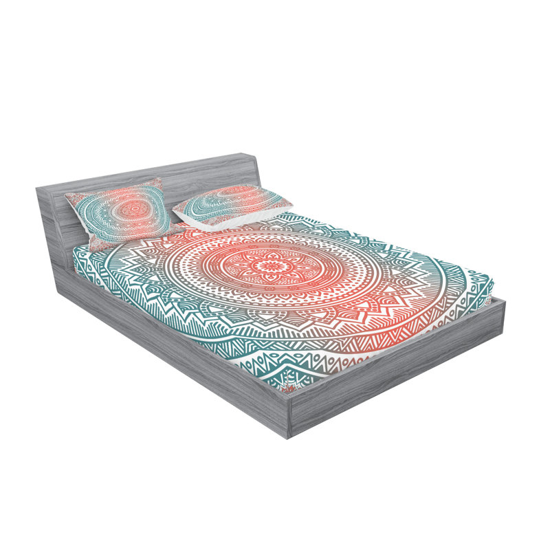 Drap-housse et taies décoratives bleu sarcelle et corail Ambesonne, Ensemble de draps pour très grand lit californien