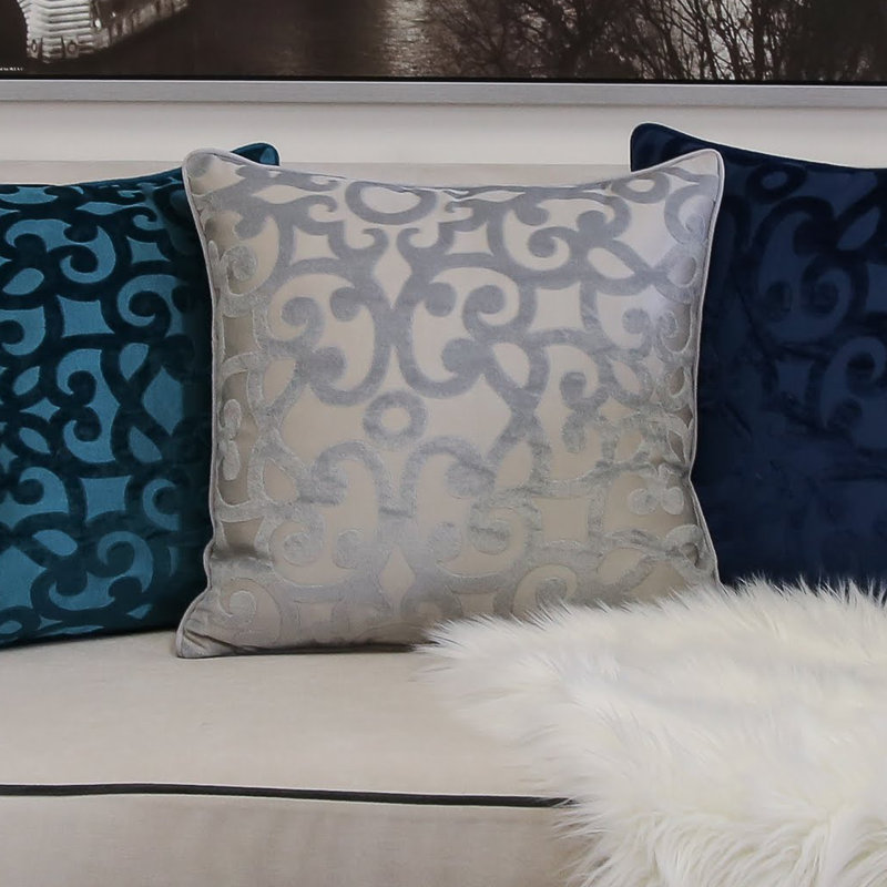 Damask Velvet Throw Pillow, Silver