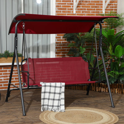 3 Porch Swing Bench With Adjustable Canopy - For Outdoor Garden, Patio, Poolside Red Breathable Mesh And