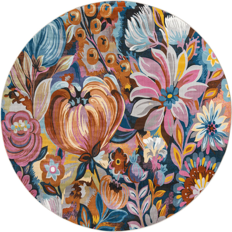 Clydine Floral Indoor Rug, Round 7'