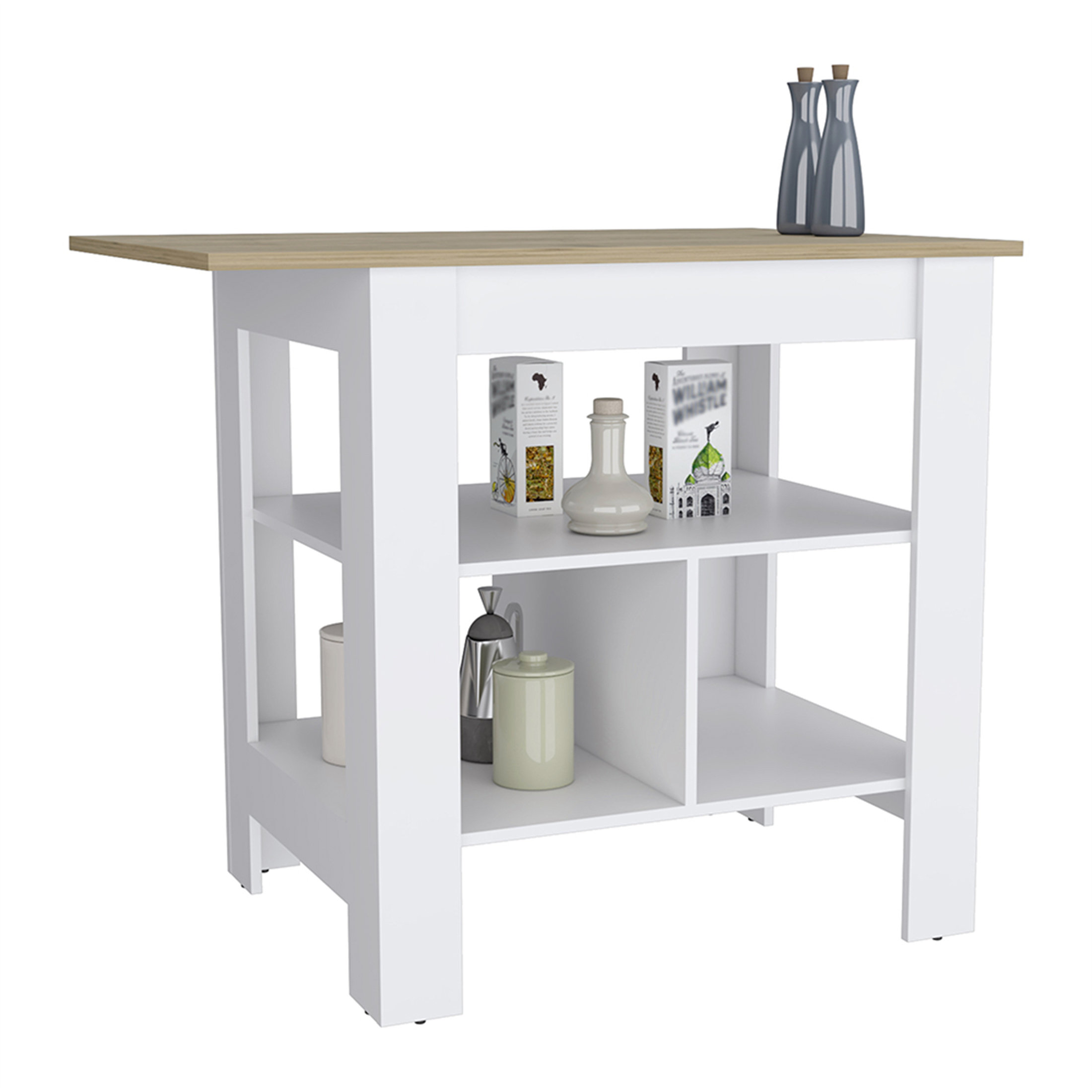 Ebern Designs Kitchen Island Pompeya, Three Shelves, White Finish ...