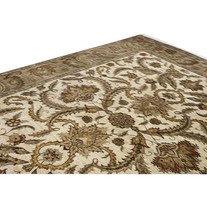 Hand Knotted Area Rug, Cream And Camel, Rectangle 12'1" x 9'1"