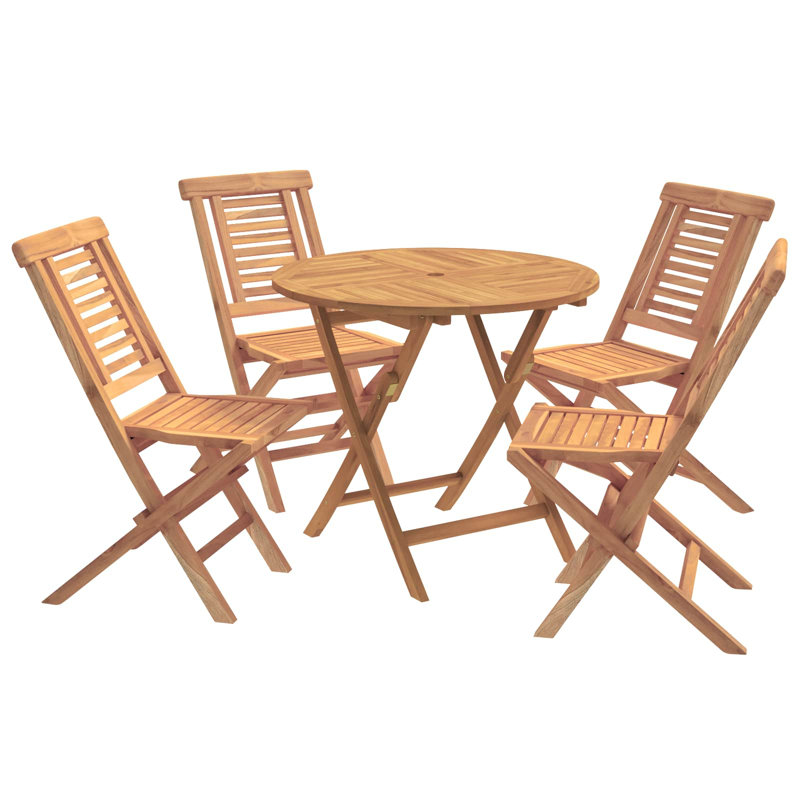 Foldable Table and Chair Set Natural Solid Teak Wood