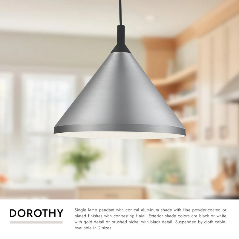 1 - Light Pendant, Brushed Nickel/Black, 12" H x 14" W x 14" D