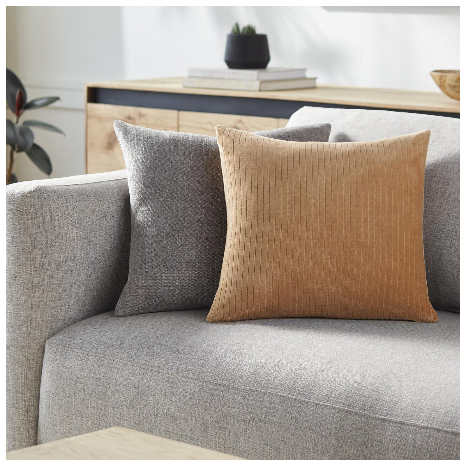 Cotton Throw Pillow, 22" x 22", Down, Camel