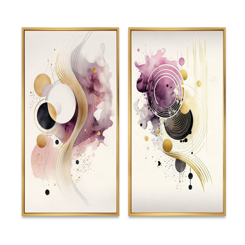 "Mouvement mauve profond", 2 pièces sur toile, Encadrement doré, H 20 po x l 24 po