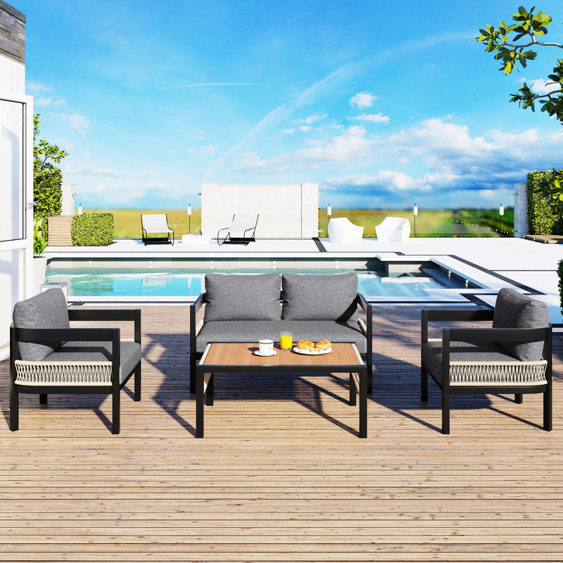 Ustyle Multi Outdoor With Table. Waterproof & Weather-. Pe . Iron Frame. For Spaces. Easy To Assemble. Beige Color And Water-, Rust. . Construction. Comfort. Grey