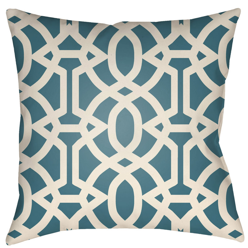 Litchfield Massey Outdoor Square Pillow Cover & Insert, 16" x 16", Teal/Ivory