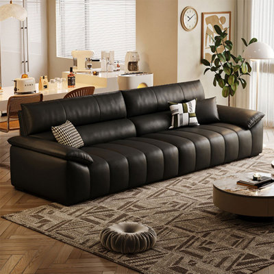 Canapé modulaire noir en cuir véritable