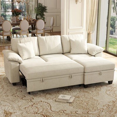 86” Convertible Sectional Sofa Bed with Hidden Storage & Ergonomic Padded Armrests