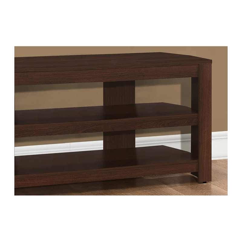 Meuble télé, console de 42 po, meuble multimédia, tablettes de rangement, salon, chambre à coucher, stratifié brun, contemporain, moderne