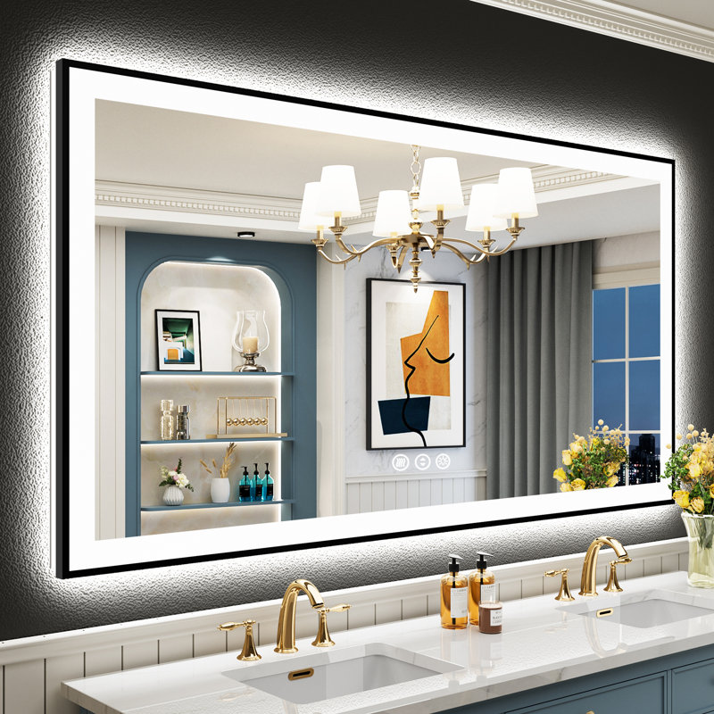Matte Black Matel Framed Vanity Mirror with Lights, Front-lit and Back-lit, Memory Function, 3 Color Temperatures, Dimmable Light & Anti-fog Tempered Glass ETL Listed LED Mirror
