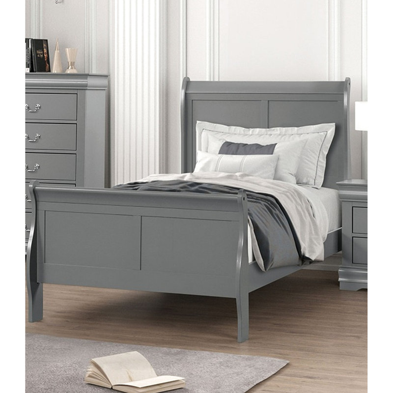Cadre de lit simple gris avec design, style contemporain / transitionnel, bois massif, tiroir anglais, option de décoration de chambre à coucher