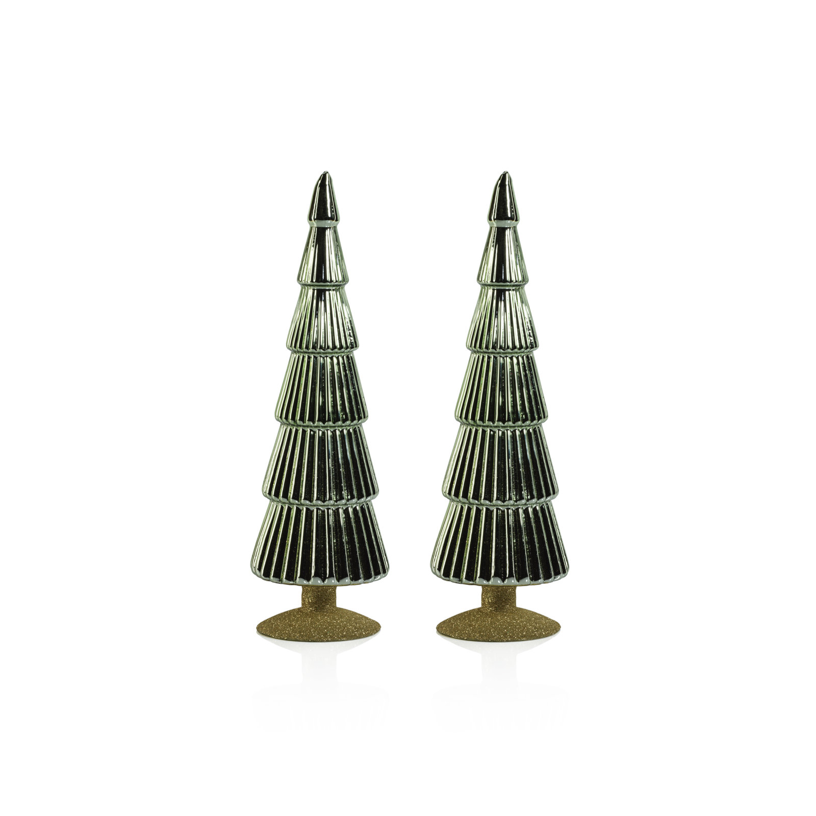 Halette 2-Piece Red Glass Tabletop Tree Set, 13.5" H x 3.5" W x 3.5" D, Light Green/Gold