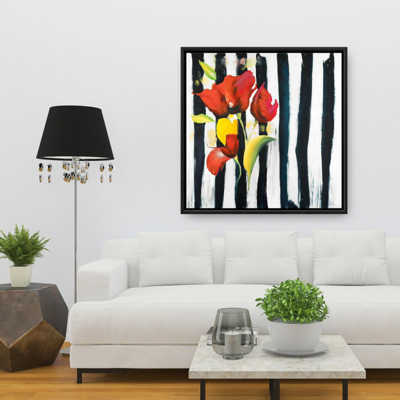 " Red Flowers On Stripes "