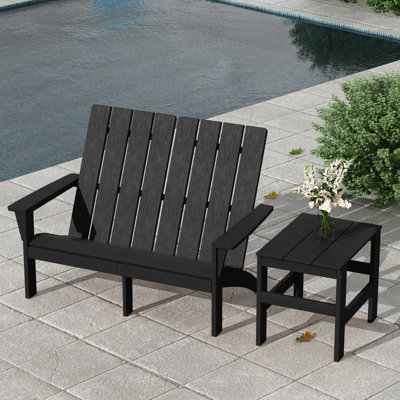 Modern Adirondack Outdoor Loveseat With Side Table, Weather-Resistant Patio Seating Set For Backyard Comfort by Beachcrest Home