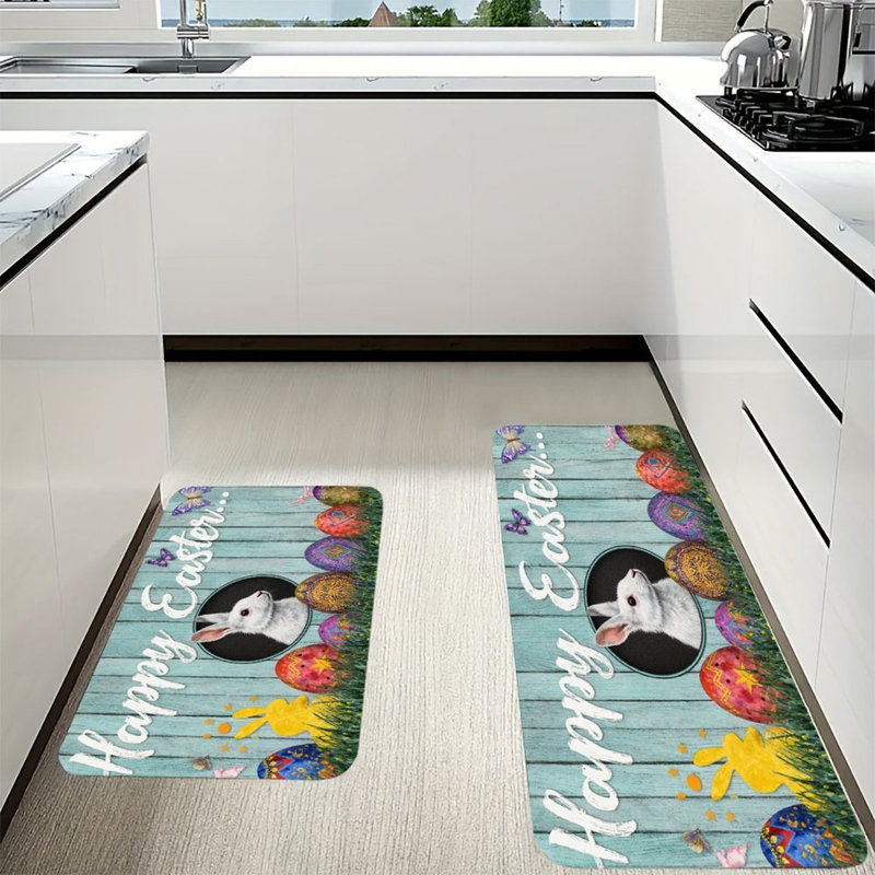 Ensemble de 2 tapis de cuisine Happy Lapin et œufs, Joyeuses Pâques