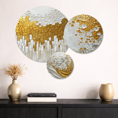 Biochemistry Of Golden Pure Balance I – Abstract Metal Print Wall Decor Set of 3