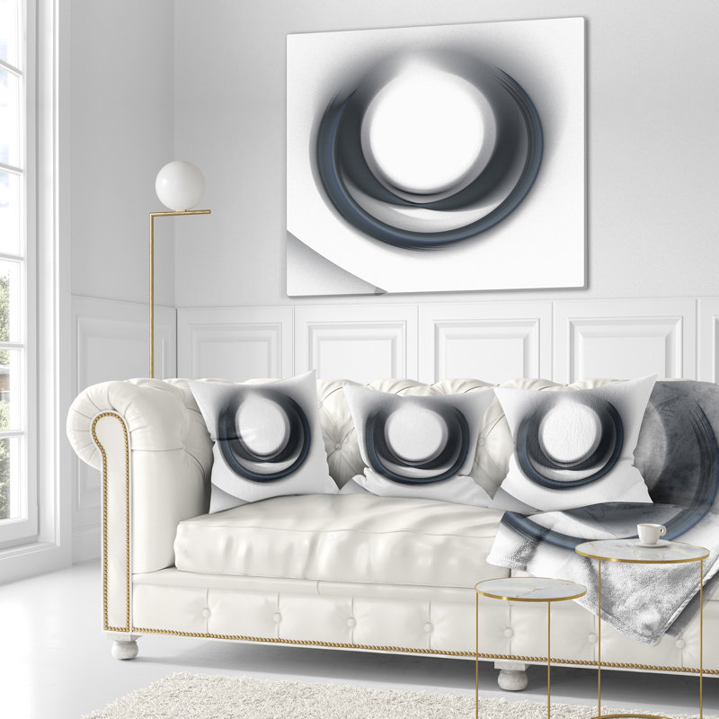 Grand cercle noir fractal sur fond blanc - imprimé abstrait, 16 po x 1 po, Coussin décoratif
