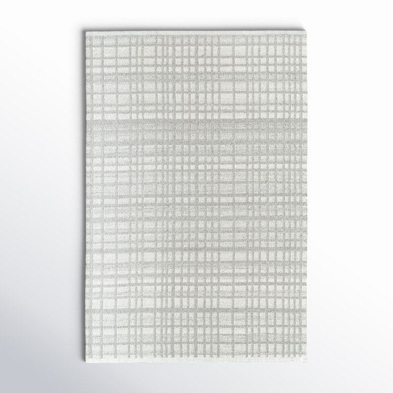 Lavande Plaid Wool Area Rug in Gray, Rectangle 2' x 3'
