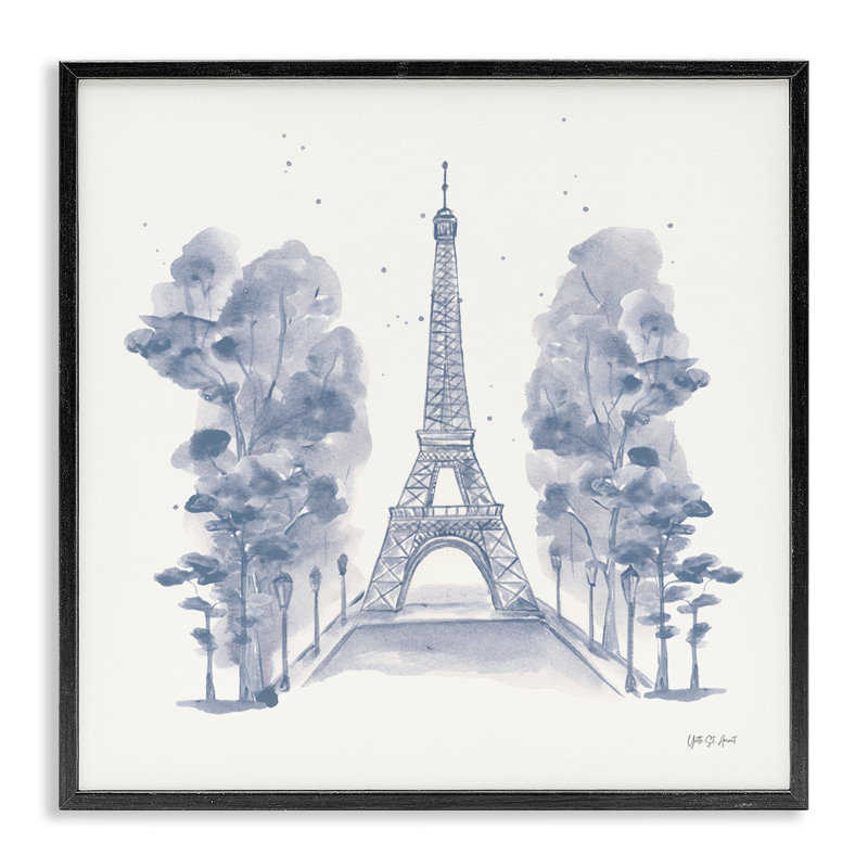  Art de la Giclée sur l'aquarelle par Eiffel, H 17 po x l 17 po, Giclée encadrée noir minuit