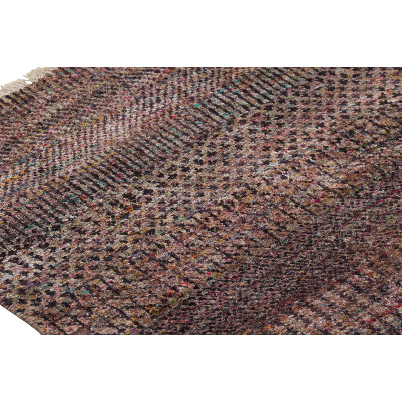 Textural Hand Knotted Silk Striped Area Rug, Rectangle 6' x 9'