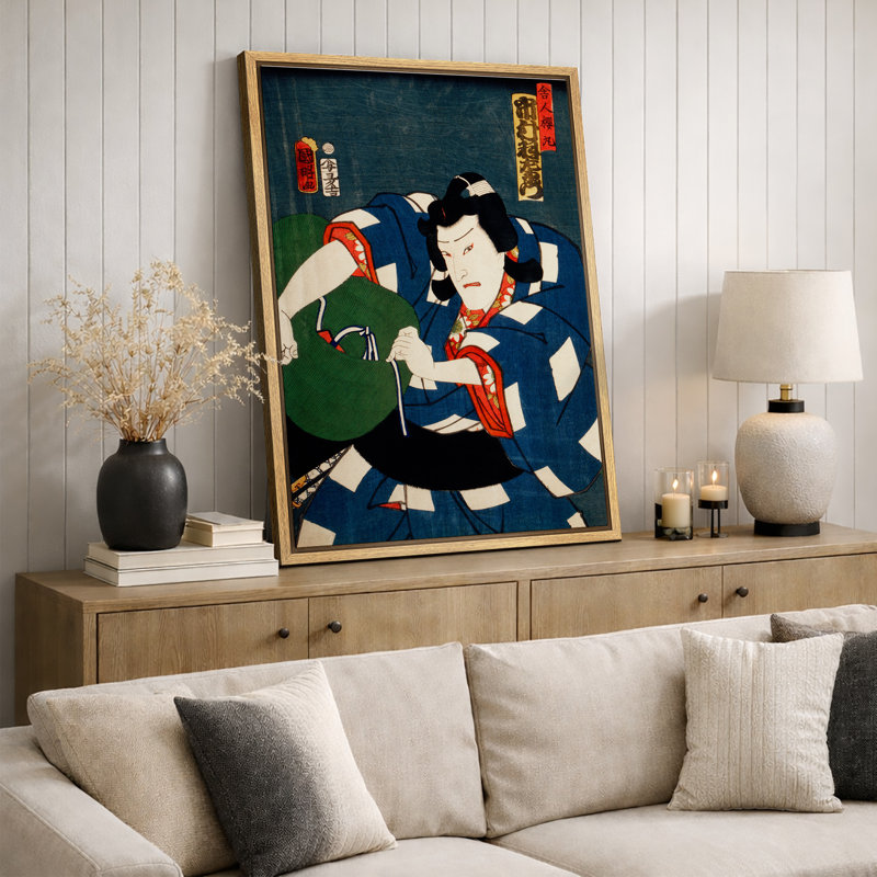 Art japonais japonais, scène d'action en robe bleue, images traditionnelles Edo kaboui, impression sur toile encadrée