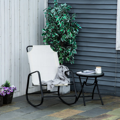 Rocking Chair Creamy White - Base, Soothing Rocking, For Patio, Balcony, Porch, Backyard 36.25"d Overall Depth Garden Cream Strong Steel Construction,